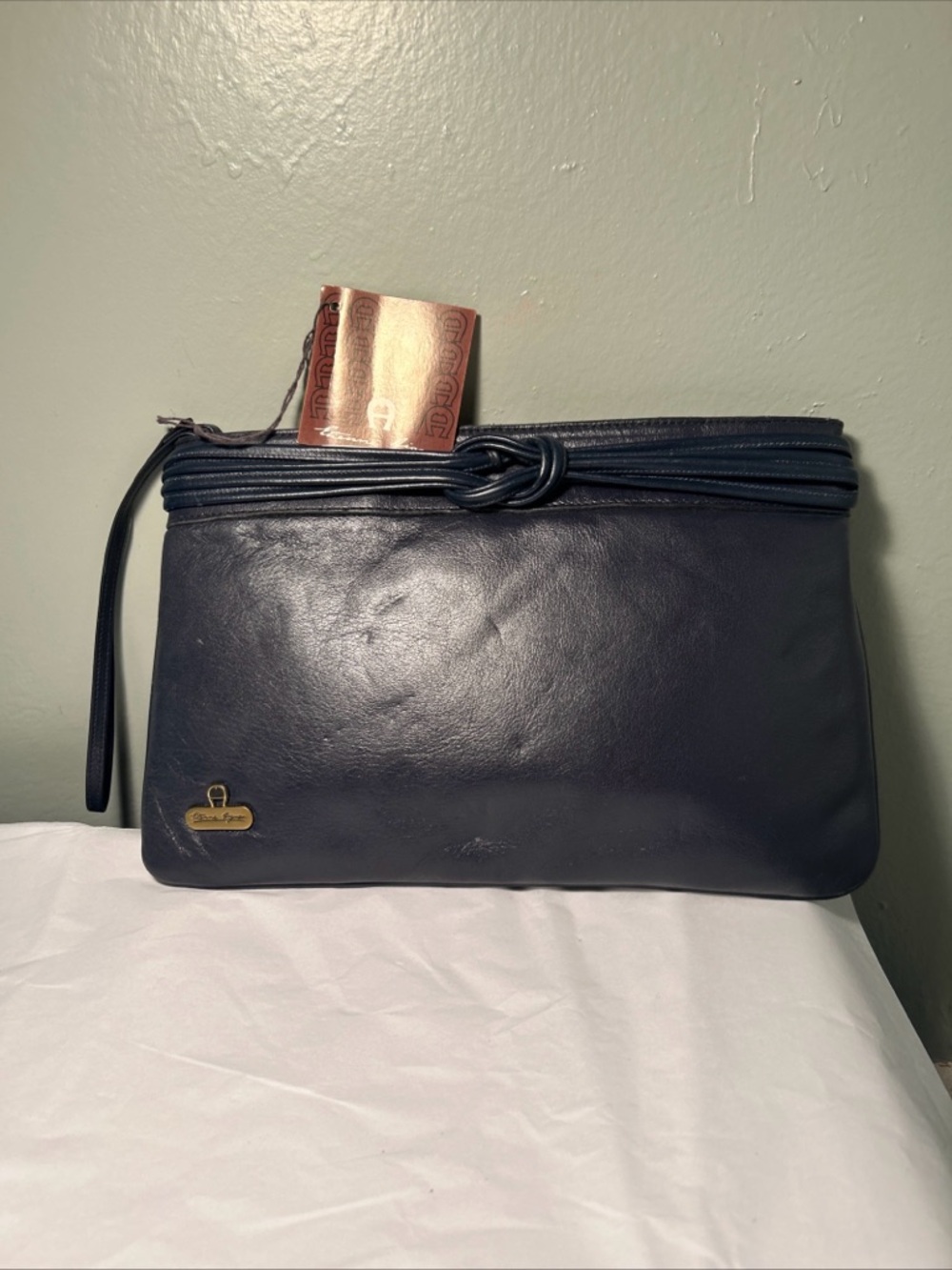 Vintage New With Tags! Etienne Aigner 1980s Leather Clutch Navy Blue Never Used!